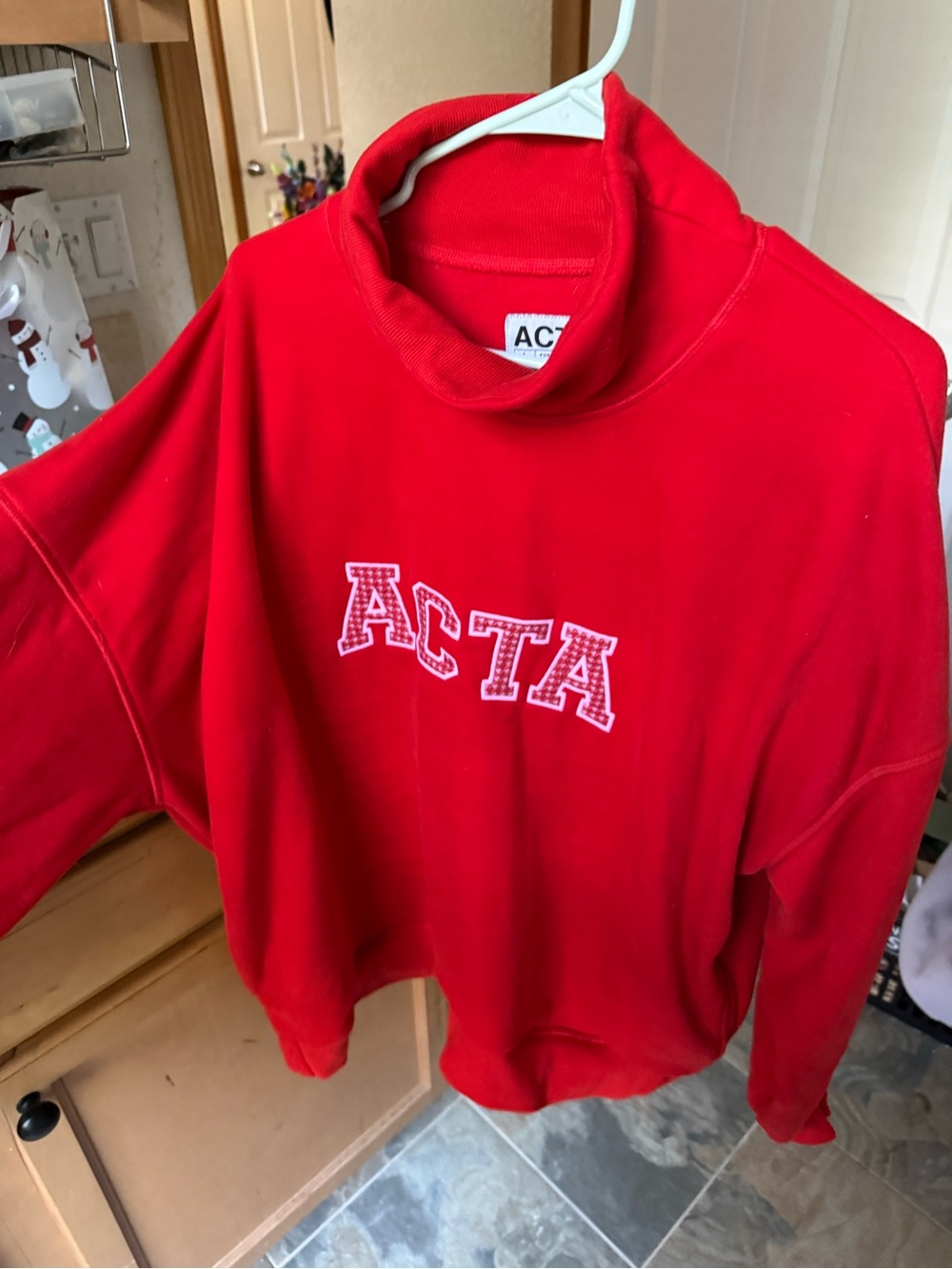 Red ACTA Logo Pullover Turtleneck Sweatshirt